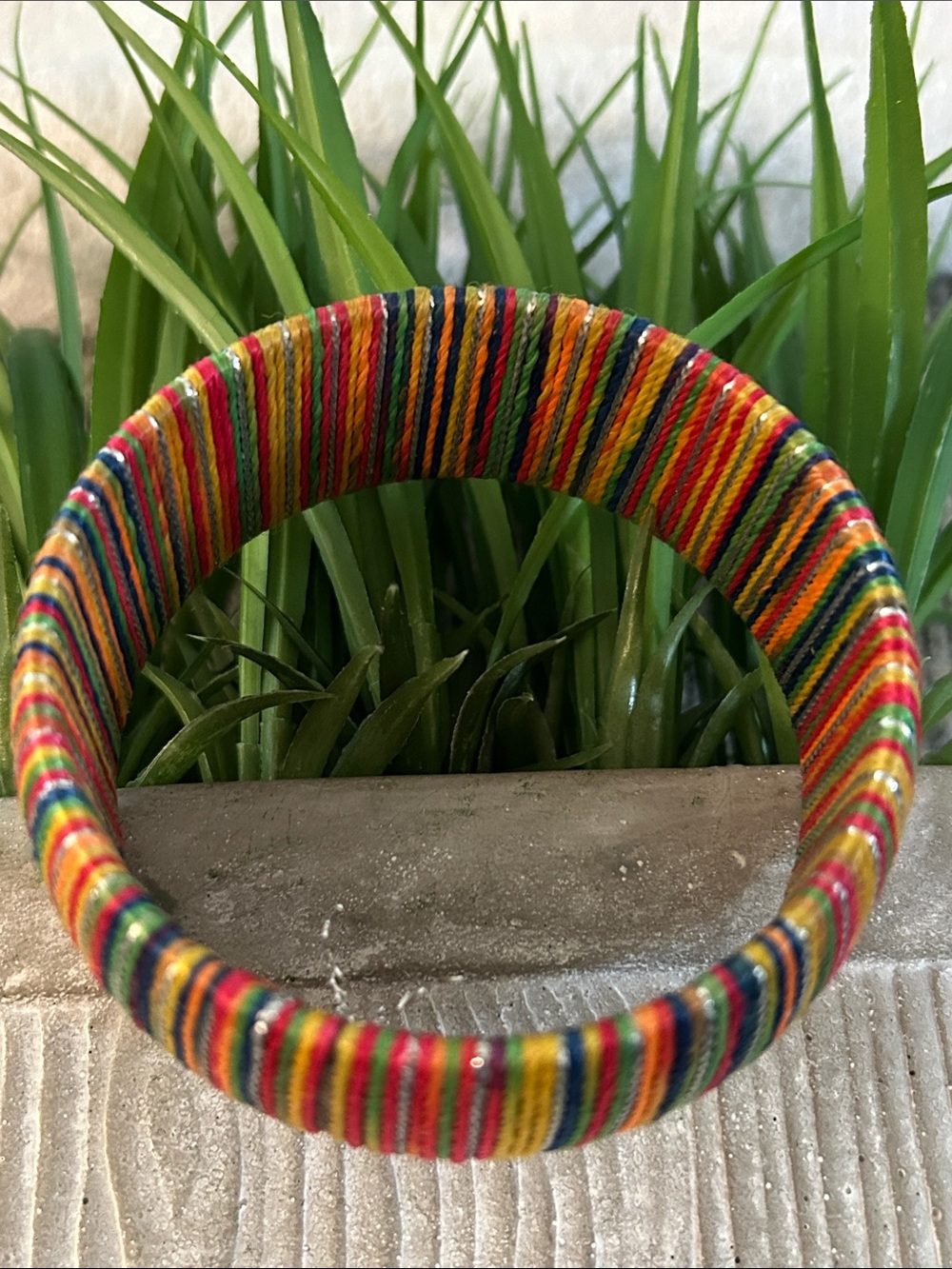 Handcrafted Multicolor Thread Wrapped Bangle Bracelet - Picture 3 of 9